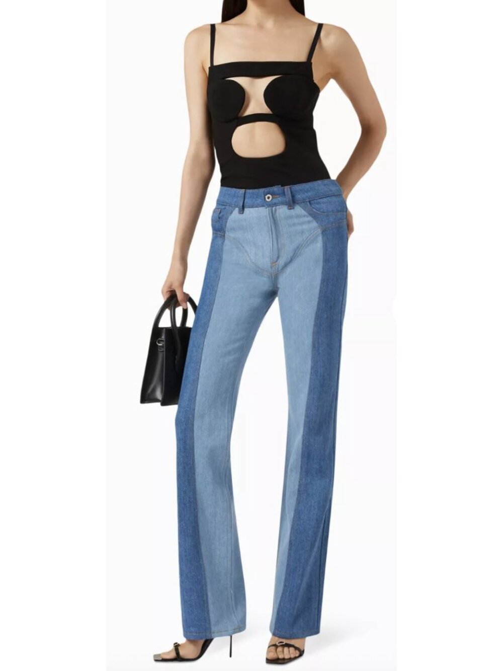 NENSI DOJAKA Contrast Wide Flared Patchwork Denim Jeans Medium Avant Garde